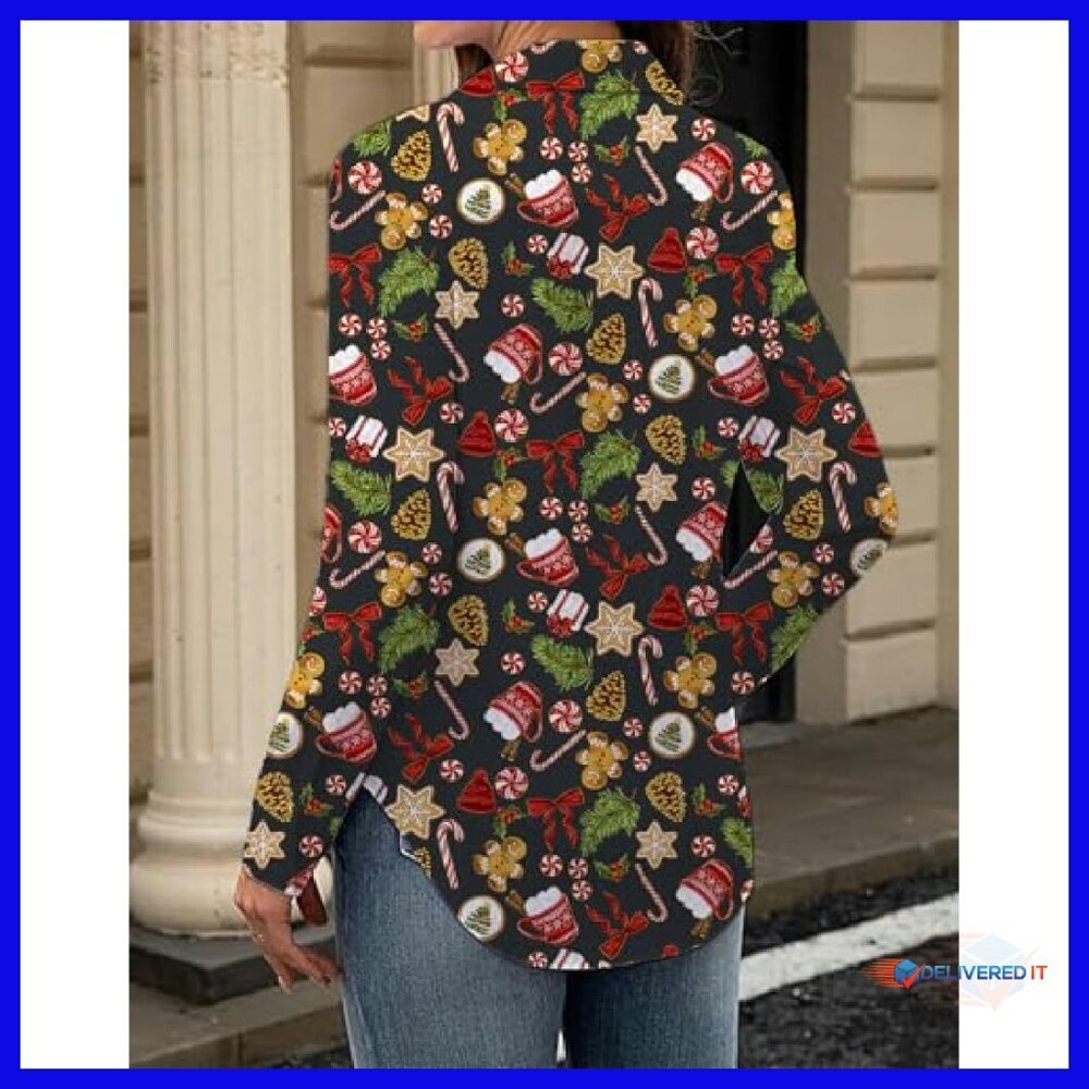 Polyester Long Sleeve Button Down Blouse with Nov… - image 3